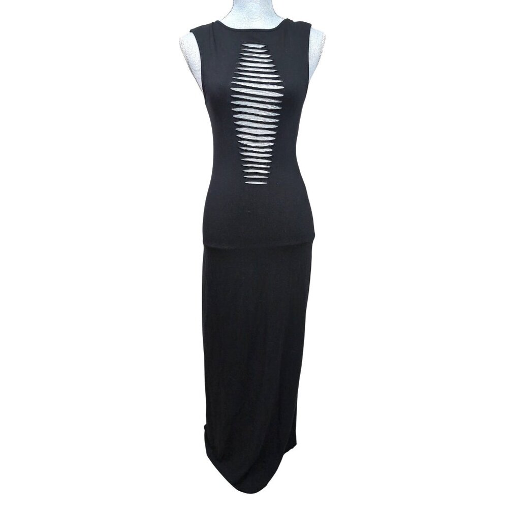 Nightcap‎ Carisa Rene Maxi Dress Womens 1 XS Black Goth Grunge Edgy Tank Cut Out